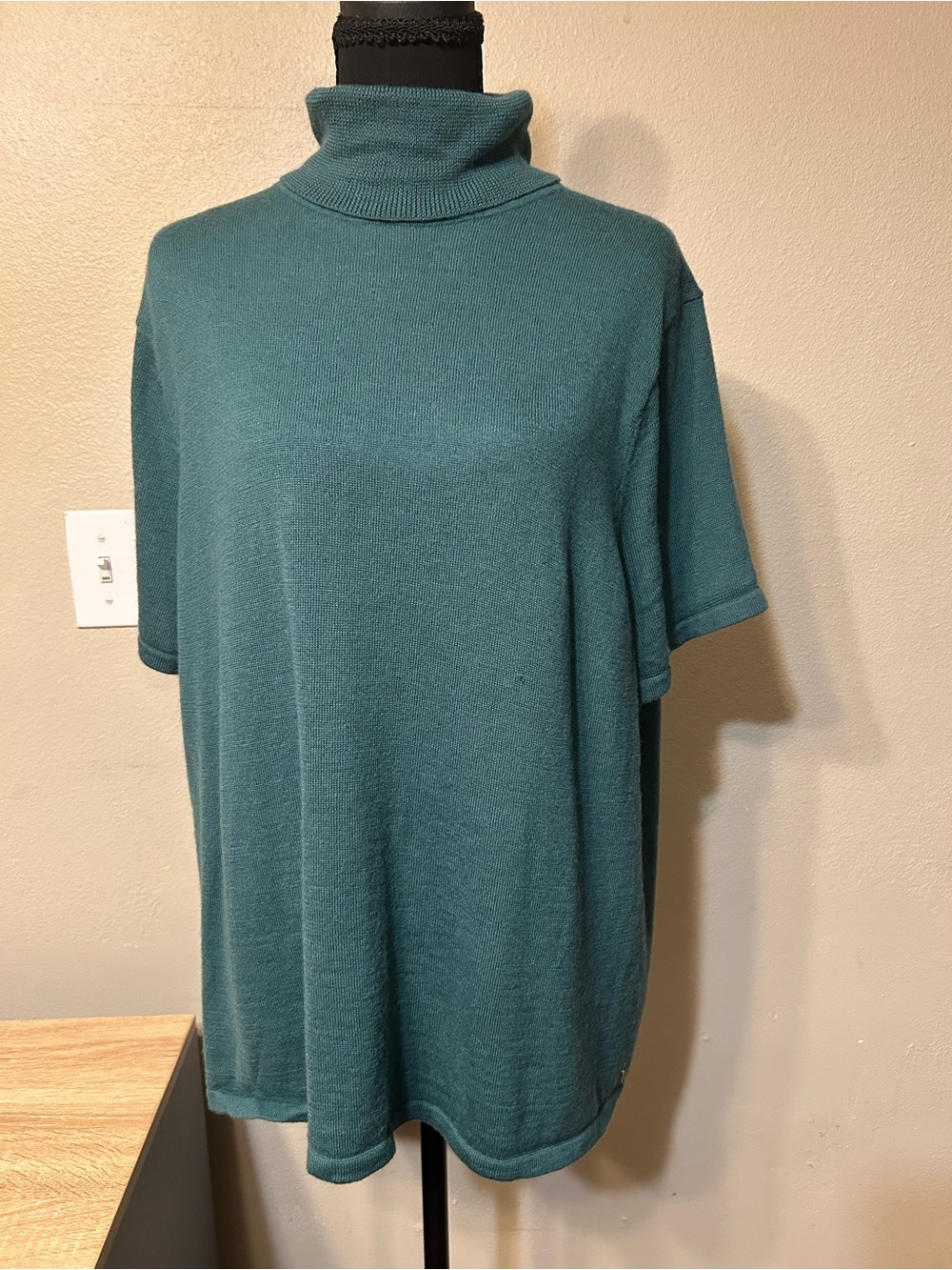Dialogue 2X Merino Wool Blend Teal Short Sleeve Turtleneck Sweater Plus Size